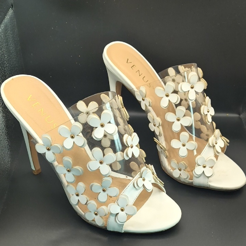 VENUS White Floral Women's With Box- Heels Size 8 - Picture 2 of 15